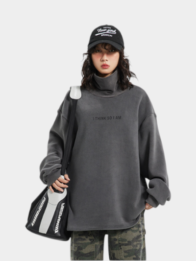 Vintage Fleece Earth Print Old Half-turtleneck Sweatshirt Men's and Women's fleece-lined Thickened High Street All-match Couple's Jacket