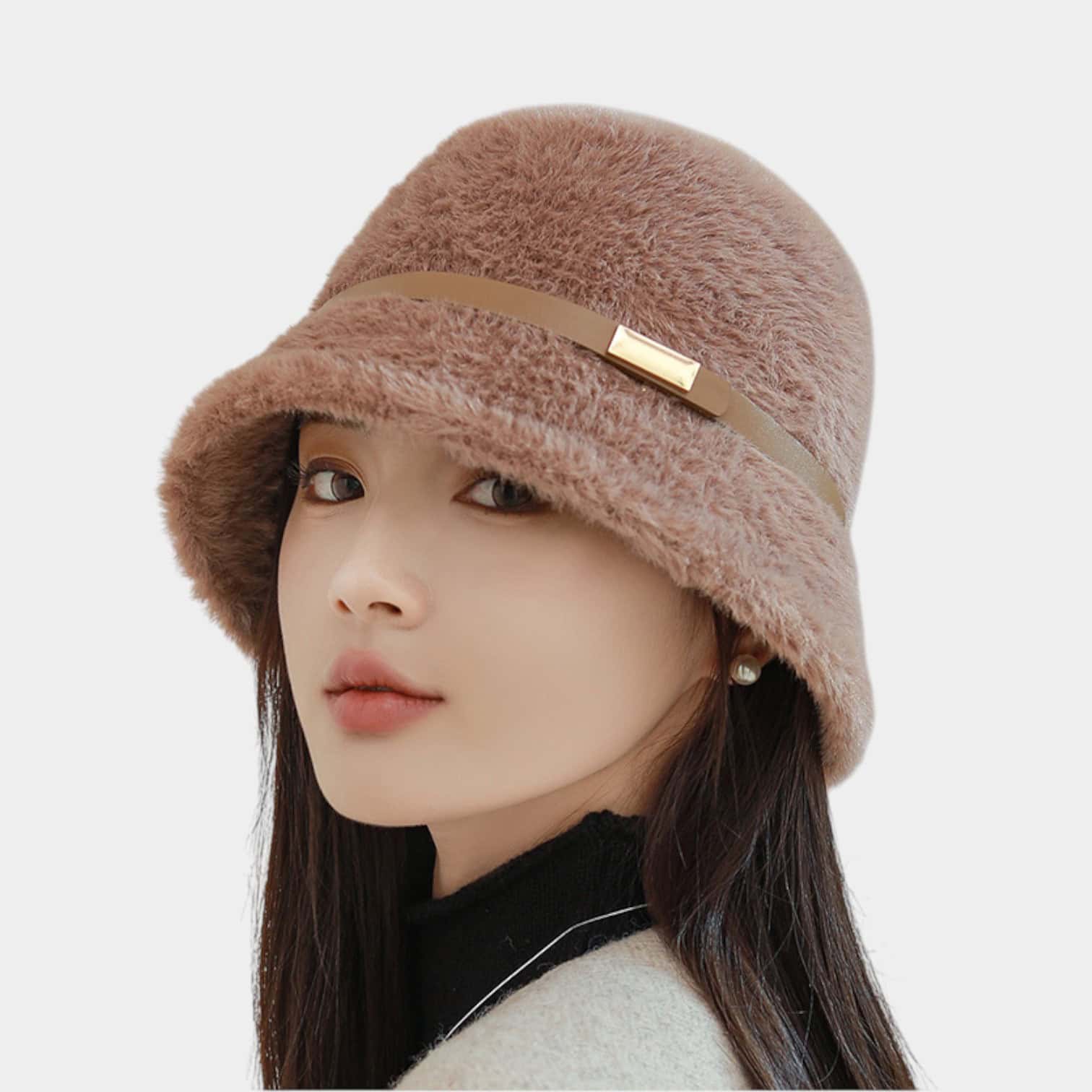 Women's Autumn/winter New Style Belt Buckle Fur Hat Elegant Lady High-end Feel Solid Color Warm Fisherman's Hat
