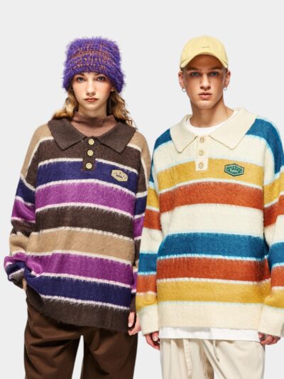 Unisex Striped pattern Long sleeves Knitted Jumper
