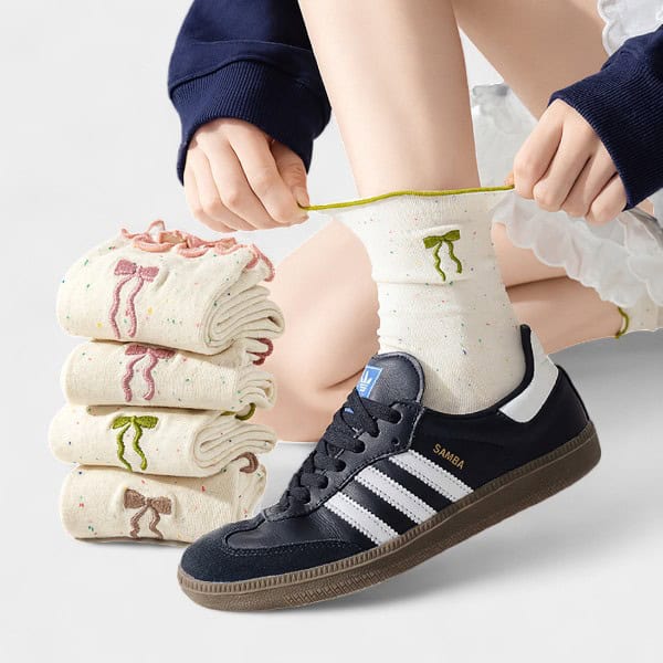 Bow socks women's spring and autumn cotton cute lace deodorant junior high school students 2024 new explosion tube socks