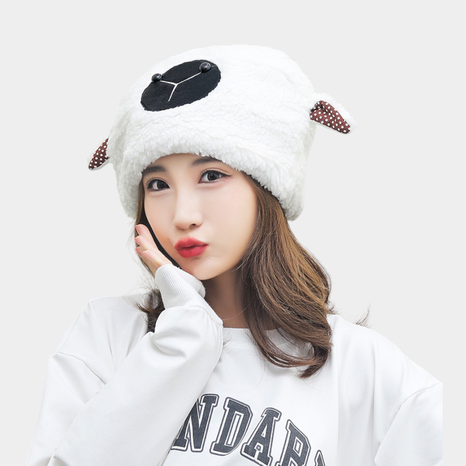 Sheep has a sheep Net Red Hat female winter Japanese sweet cute ears warm lamb plush pullover hat children