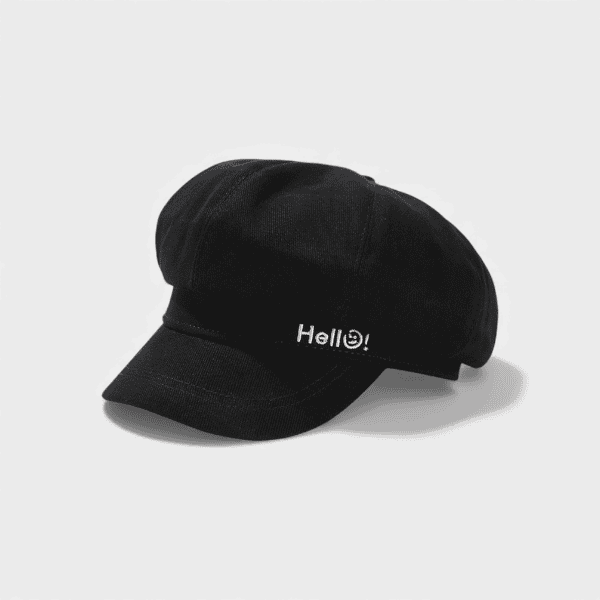 Smiley Face Hello Embroidered Octagonal Hat South Korea Autumn and Winter Temperament Retro Beret Girl's All-match Literary Newspaper Boy's Hat