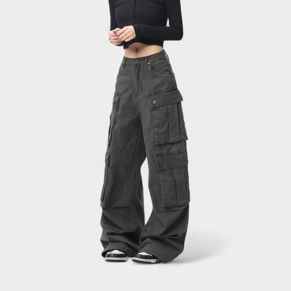 OREETA Vintage Multi-Pocket Pleated Thickened Overalls Men's and Women's Autumn and Winter Design Sense Straight Hip Pants