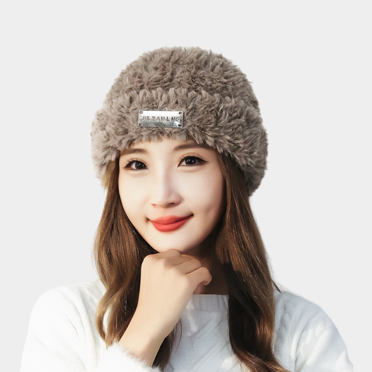 Face-looking small warm plush cold hat big head circumference wool hat metal standard autumn and winter women's all-match knitted toe cap
