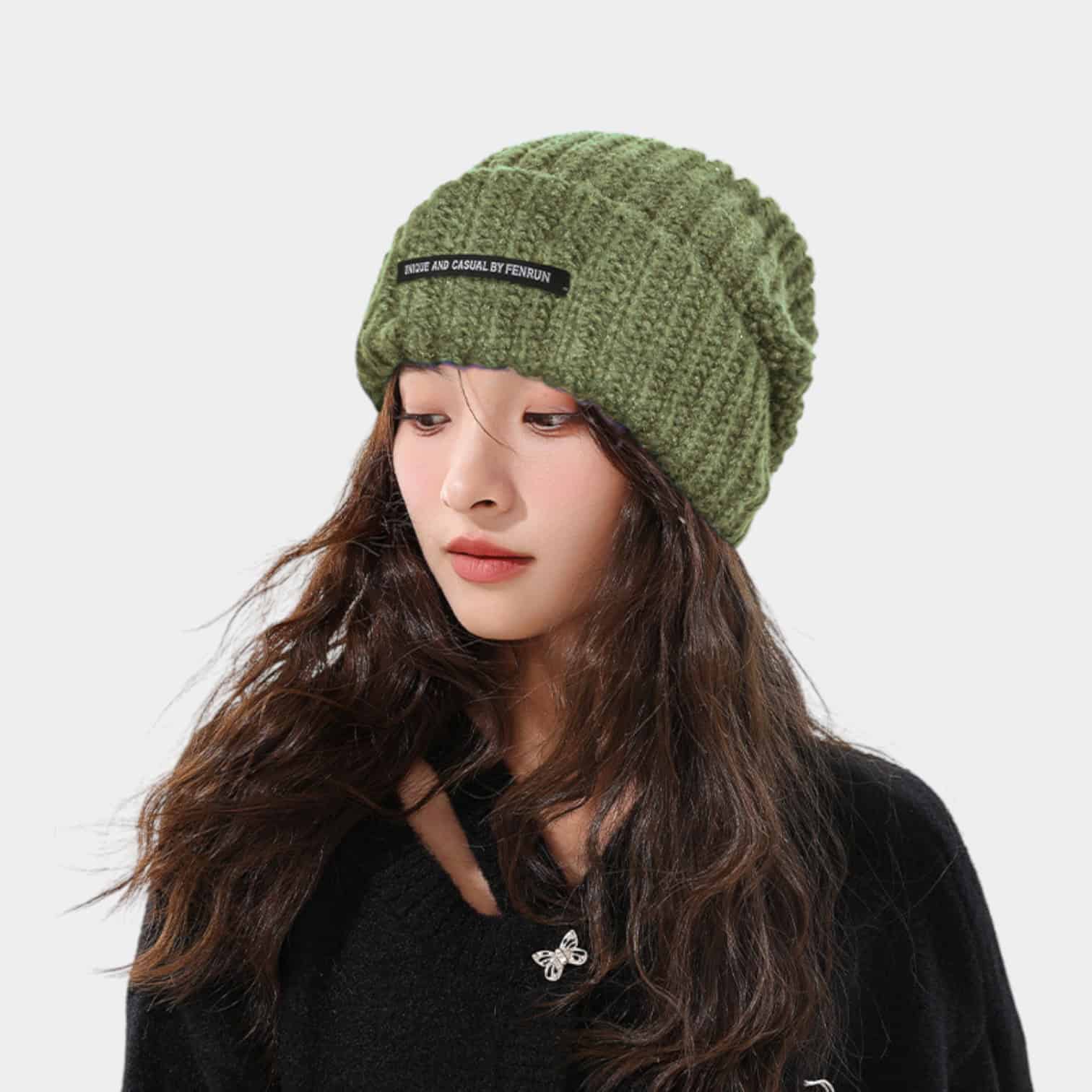 Winter new women's long cloth knitted hat Korean versatile face-looking small loose thick knitted ear protection warm pullover