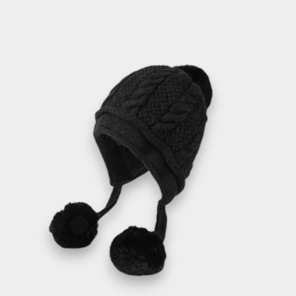 Cross-border European and American women's winter thickened ear protection three fur ball rabbit fur knitted hat outdoor riding face protection warm hat