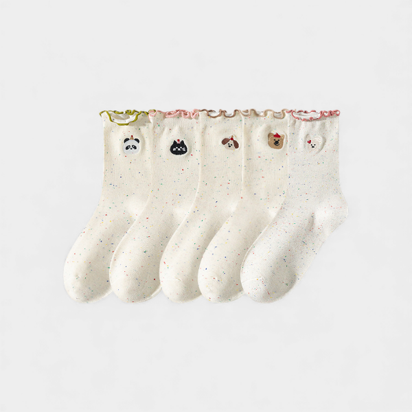 Socks Women's Spring and Autumn Thin Fungus Lace Pile Socks Girl's All-match JK Socks Cartoon Embroidered Academic Style Mid-tube Socks