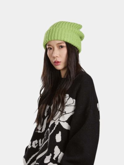 [in stock] autumn and winter new long trailing acrylic knitted hat cross-border hot outdoor warm trend winter hat