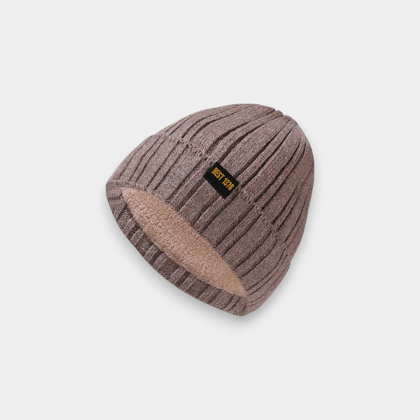 Knitted hat men's winter double-layer thickened fleece-lined ear protection warm hat solid color versatile casual high elastic wool hat