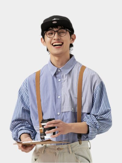 Daily commuter contrast color fashion brand stitching couple long-sleeved shirt spring and autumn men's and women's ins neutral style casual BF shirt