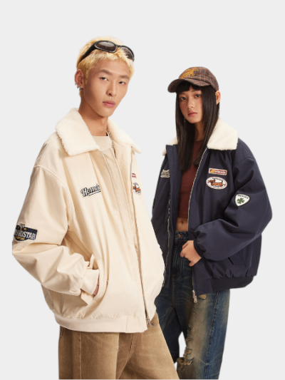 Unisex Text print Long sleeves Bomber Jacket