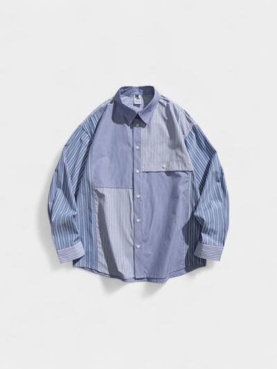 Daily commuter contrast color fashion brand stitching couple long-sleeved shirt spring and autumn men's and women's ins neutral style casual BF shirt