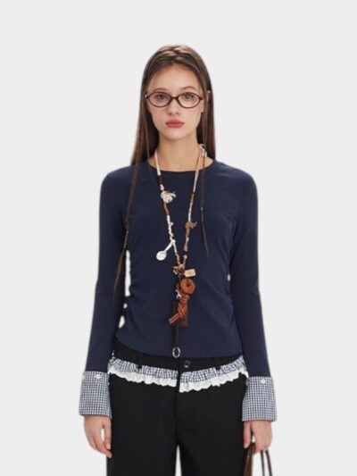 Women's Checked pattern Long sleeves T-Shirt