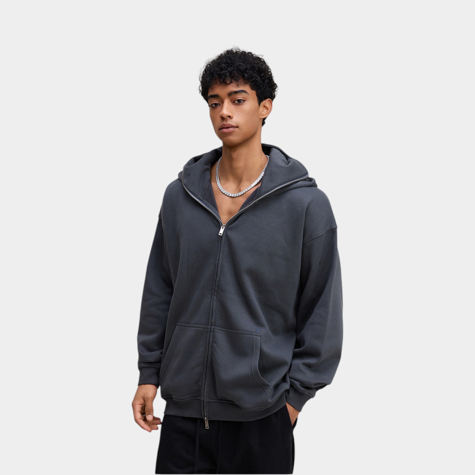 Men's Oversized Long sleeves Zip up Jacket - Image 4