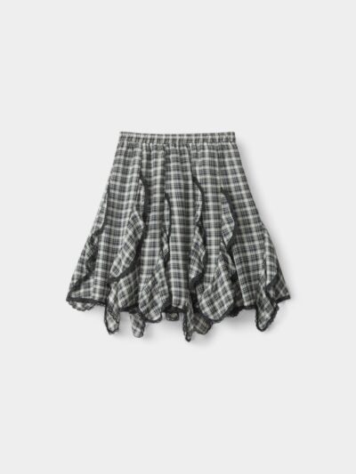HeyHenry Korean irregular lace plaid skirt female 2025 new autumn high waist design short skirt