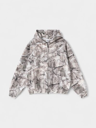 Be Men's 2025 American Trendy Brand Retro Punk Camouflage Branch Pattern Genderless Cardigan Zipper Hooded Sweatshirt for Men