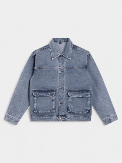 Laikemeng Men's Autumn New Workwear Denim Jacket American Retro High-End Washed Ice Blue Denim Jacket