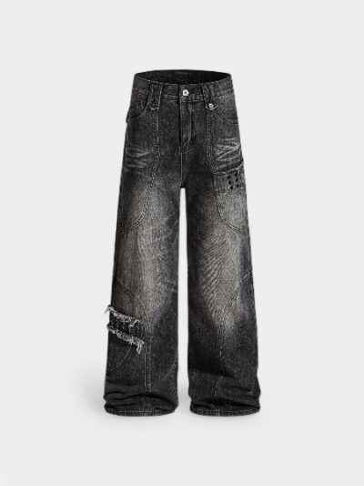 OREETA retro washed distressed straight jeans men and women trendy brand high street niche design loose wide-leg pants