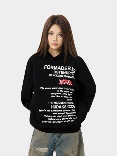 OREETA American trendy loose hooded sweatshirt for men and women autumn oversize letter print couple hoodie