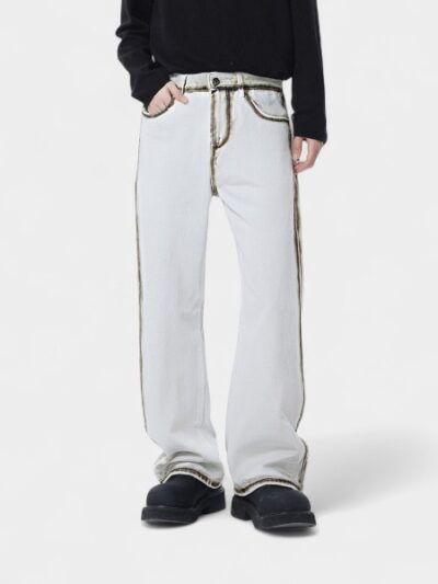 American trendy brand inkjet jeans for men, fashionable, high-end, niche design, washed retro straight-leg pants for men