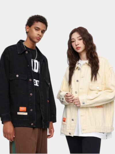 Unisex Text print Long sleeves Denim Jacket