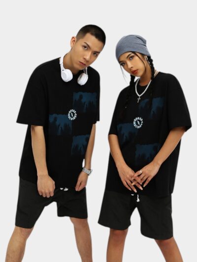 Rfsd | 2025 Summer New Heavyweight National Trend Dark Print Short Sleeve T-Shirt Couple Outfit Loose Street Style.