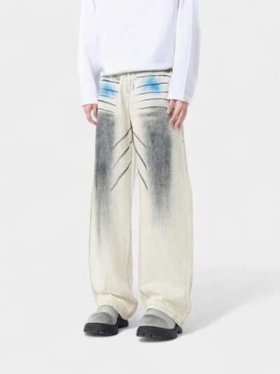 Processing custom proofing custom jeans trendy brand graffiti hand-painted bloomers washed jeans men's autumn style machete