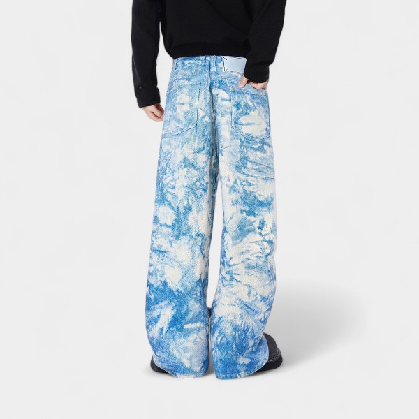 Customized jeans with gradient tie-dye and washed colors, loose-fitting, white washed radish wide-leg scimitar pants